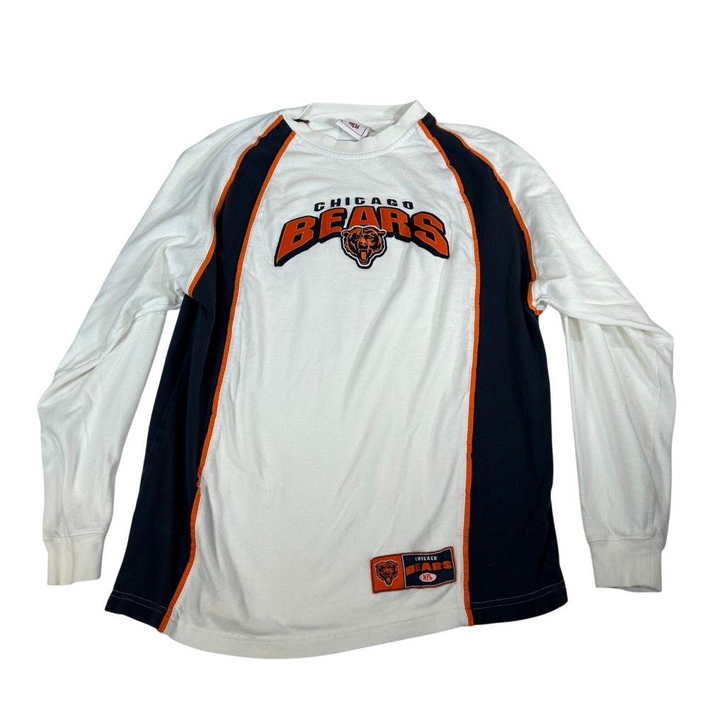 Chicago Bears NFL Y2K Mens Medium Long Sleeve Shirt White Navy Orange Colorblock